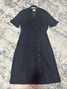 Vintage Sheer Black Button-Front Women’s Dress with Diamond Buttons